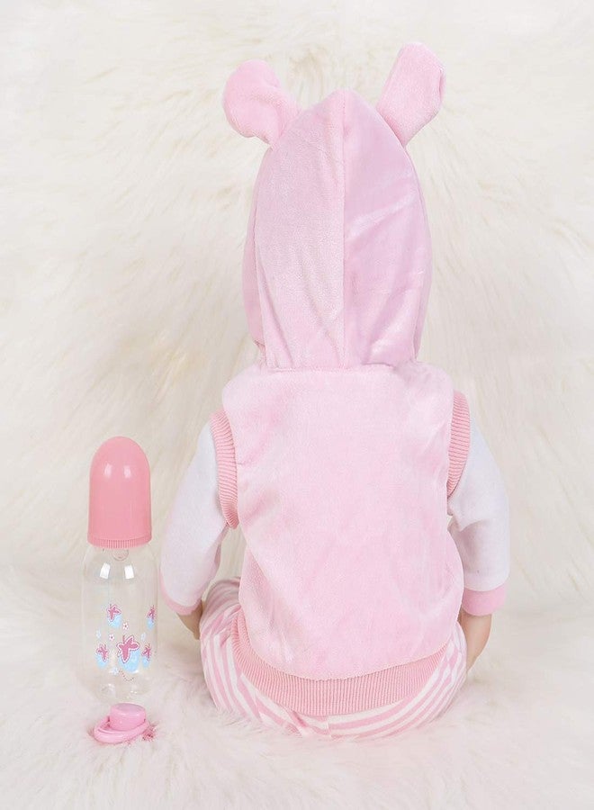 ENADOLL Lifelike Reborn Baby Dolls - Realistic Baby Doll 16 inch Newborn Girl Doll with Feeding Accessories Gift Set (Pink Vest) - Image 5